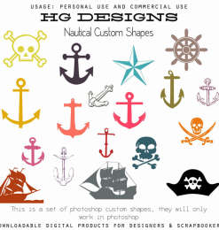 船锚、海盗船、海盗元素、海盗骷髅头photoshop自定义形状素材 .csh 下载