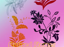 秀丽漂亮的手绘植物鲜花花朵花纹图案PS笔刷素材下载
