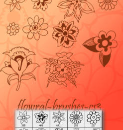 10种手绘鲜花花朵盛开的图案花纹PS笔刷素材