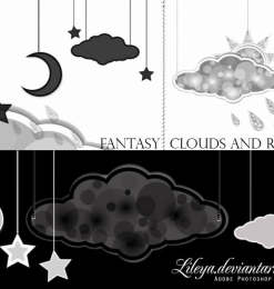 可爱卡哇伊星星、月亮、云朵、太阳、乌云等挂饰造型PS笔刷素材