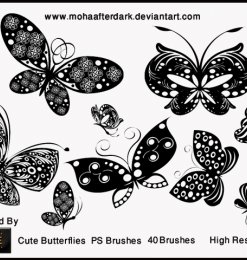 漂亮的剪纸式蝴蝶印花、花纹式彩蝶图案PS笔刷素材下载