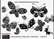 漂亮的剪纸式蝴蝶印花、花纹式彩蝶图案PS笔刷素材下载