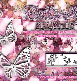 蝴蝶花纹图案、剪纸式蝴蝶图案PS笔刷素材下载