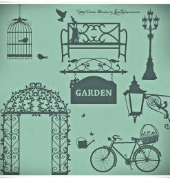 浪漫的复古花园装饰图案PS笔刷素材下载