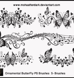 华丽漂亮的音乐蝴蝶艺术花纹图案Photoshop笔刷素材下载