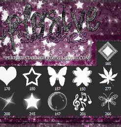 爪印、爱心、五角星、蝴蝶、枫叶、鲜花、星星、音符等图形元素PS笔刷下载