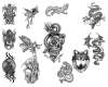 恐怖纹饰、刺青宗教神话中的纹身骷髅头、恶龙、魔龙刺青图案PS笔刷素材