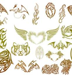 火焰风格纹身刺青图案、火焰恶龙、火焰爱心、火焰蝙蝠、火焰猛虎、火焰翅膀PS笔刷