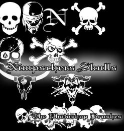 恐怖海盗船装饰图案、海盗骷髅头纹饰Photoshop笔刷素材下载