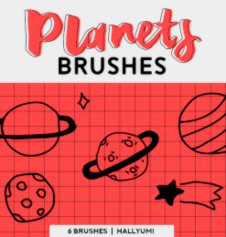 6种可爱童趣手绘星球图案、卡通宇宙涂鸦Photoshop笔刷素材下载