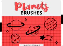 6种可爱童趣手绘星球图案、卡通宇宙涂鸦Photoshop笔刷素材下载