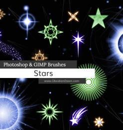 宇宙星星图案、五角星、星球、星光纹饰Photoshop笔刷素材下载