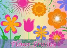 可爱的矢量花朵、卡通鲜花图案Photoshop笔刷素材下载