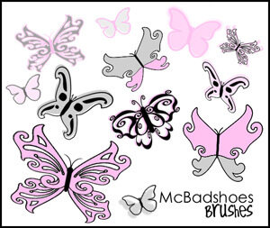 漂亮的卡通蝴蝶花纹图案PS笔刷素材下载