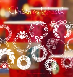 欢乐圣诞节装饰花圈图案Photoshop笔刷素材下载