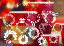 欢乐圣诞节装饰花圈图案Photoshop笔刷素材下载