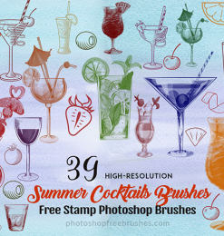 39种夏季鸡尾酒杯、沙滩饮料图案Photoshop笔刷素材下载