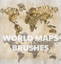 世界地图剪影素材、地图大陆板块图形Photoshop笔刷素材下载