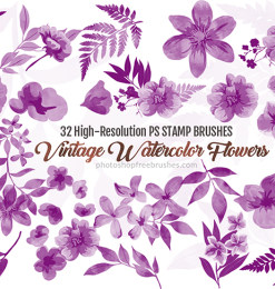 32水彩风格的鲜花花朵植物印花图案Photoshop笔刷素材下载