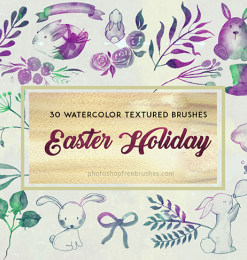 30种复活节可爱小兔子、复活节蛋、植物鲜花花纹图案Photoshop笔刷下载