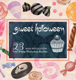 23种万圣节的糖果、棒棒糖、蛋糕等礼品Photoshop笔刷素材下载