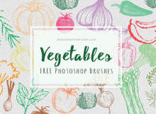 21种免费的手绘蔬菜图案玉米、辣椒、洋葱、南瓜、花椰菜、萝卜番茄等图形PS笔刷