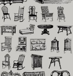 手绘复古涂鸦家具、椅子、桌子、柜子等图形PS笔刷下载