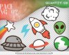 8种可爱卡通火星人太空元素、飞船、火箭、月球、地球等韩国笔刷风格下载（PNG免扣图透明格式）