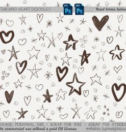童趣涂鸦星星图案、爱心、五角星装饰PS笔刷下载