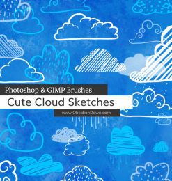 可爱卡通手绘涂鸦云朵、云彩Photoshop笔刷素材下载