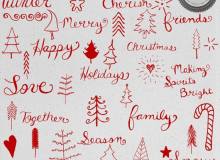 圣诞节快乐童趣涂鸦小树等装饰图案Photoshop笔刷素材下载