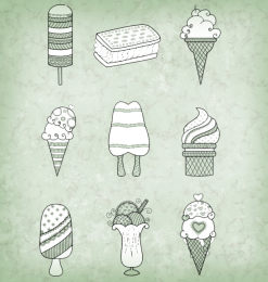 手绘冰淇淋、棒冰、雪糕等甜品图案Photoshop笔刷素材下载