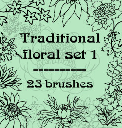 23种可爱的手绘鲜花图案、花纹装饰PS笔刷下载