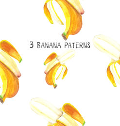 3种漂亮的水彩风格香蕉图案Photoshop填充图案底纹素材 Patterns 下载