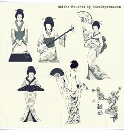 日本艺妓造型版刻图案PS笔刷下载