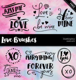 热恋、爱的标语、爱情涂鸦文字Photoshop笔刷素材下载