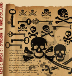 骷髅头图案、海盗纹饰、钥匙图案Photoshop笔刷素材下载