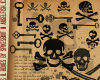 骷髅头图案、海盗纹饰、钥匙图案Photoshop笔刷素材下载
