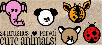 可爱卡通动物大象、小狗、长颈鹿、瓢虫等卡通图案PS美图笔刷下载