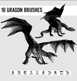 10种西方恶龙、蜥蜴魔龙图案Photoshop笔刷下载