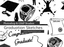博士帽子、手表图案、毕业生等Photoshop装饰笔刷