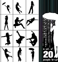 20种舞蹈姿势图案Photoshop轮廓剪影素材笔刷