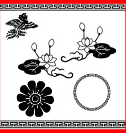 中国传统莲花、睡莲、凤凰等图案装饰Photoshop笔刷下载