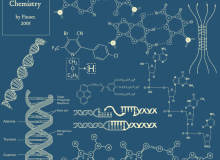 医药化学分子结构、DNA图形等Photoshop科技、科学、生命工程元素背景装饰笔刷