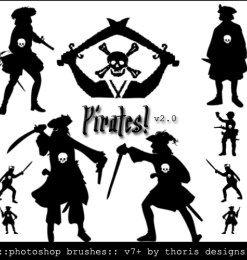 海盗剪影图形、加勒比海盗元素装扮PS笔刷素材下载