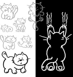 手绘线框卡通猫咪图案PS笔刷下载