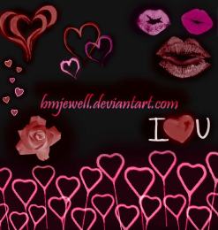浪漫爱心、心形、红唇、唇印图案PS笔刷素材下载