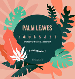 热带雨林树叶、叶片、叶子植物剪影图形PS笔刷下载