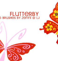 漂亮的5种卡通蝴蝶花纹图案PS笔刷下载