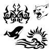 纹身风格的太阳、狼头、鲸鱼PS笔刷素材下载